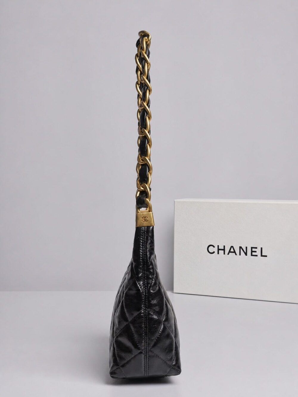 Chanel Shiny Black Calfskin Quilted Hobo with Gold Tone Hardware - Picture 8 of 14